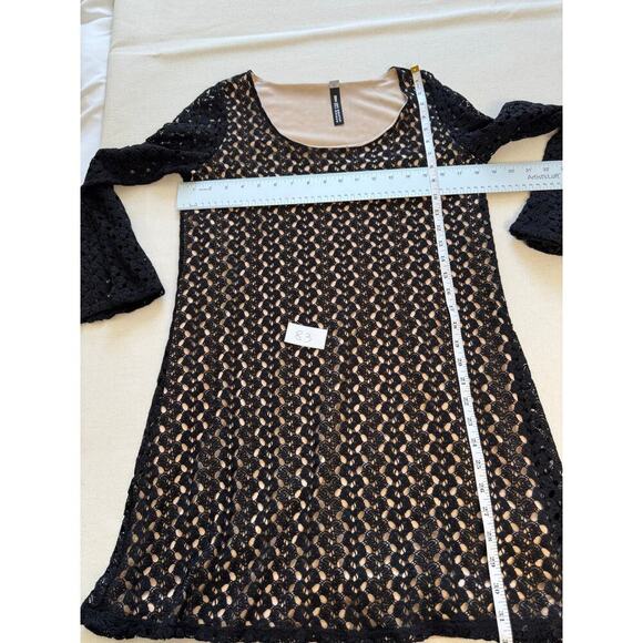 Lord & Taylor Design Lab Dress Size S/P Black Crochet Overlay Tan Lining - Picture 5 of 9